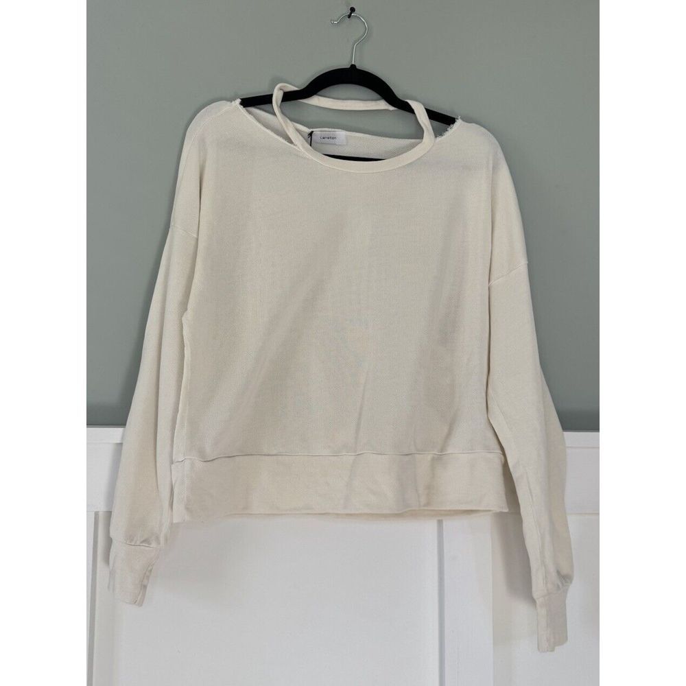 Lanston Sample Size Crew Neck Raw Hemmed‎ Sweatshirt Pink Ivory NWT Runway